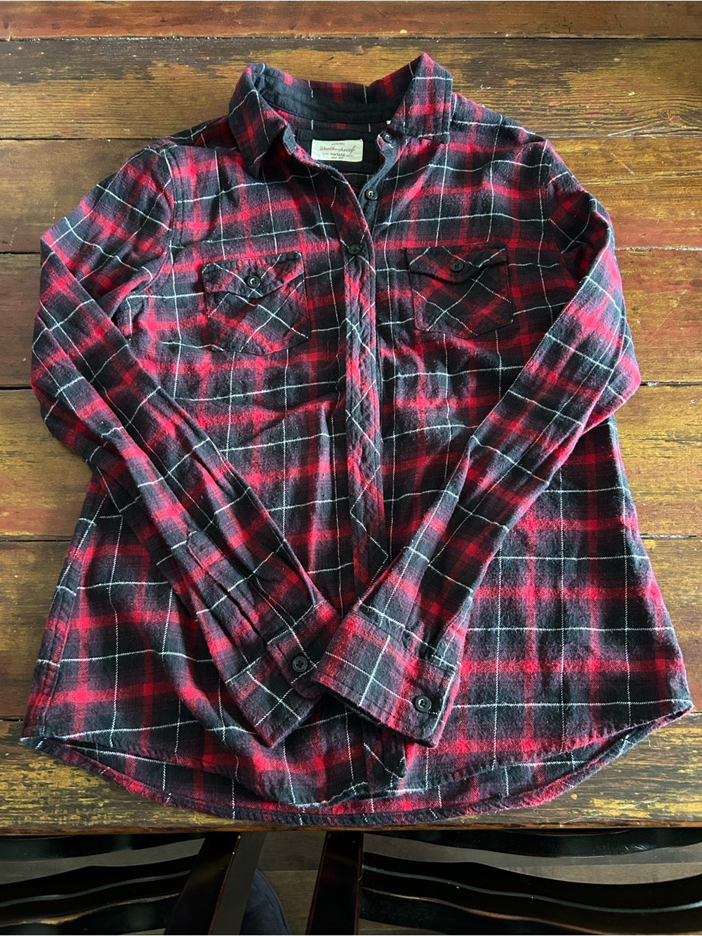 Weatherproof Red and Black Plaid Flannel Shirt
